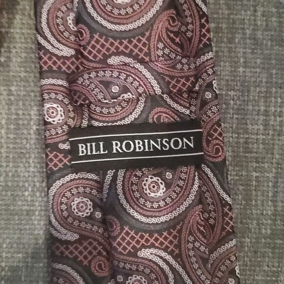 BILL ROBINSON Men's Tie & Hanky Paisley Red Black Beige 58L 3.5W MINT Retail$89 - Picture 3 of 11